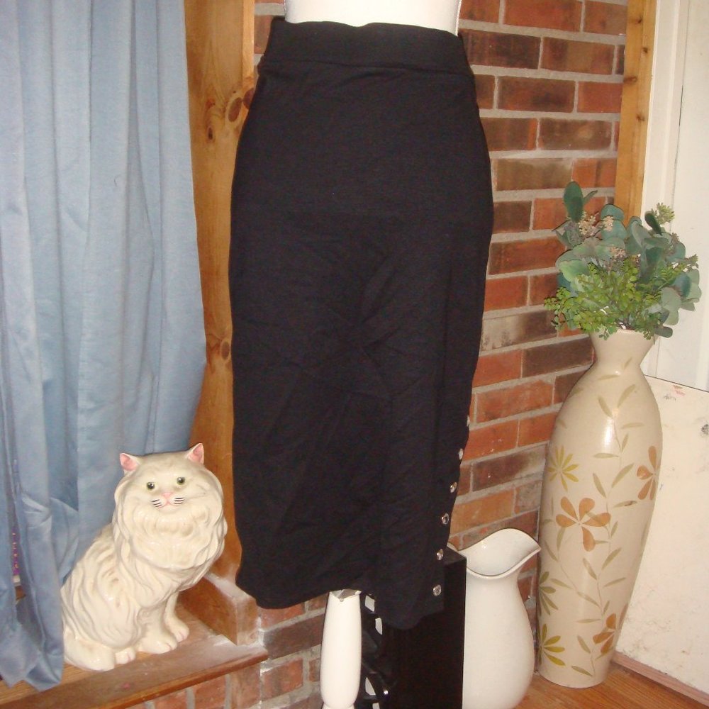 Black Rhinestone Snap Bottom Slit Pencil Skirt M